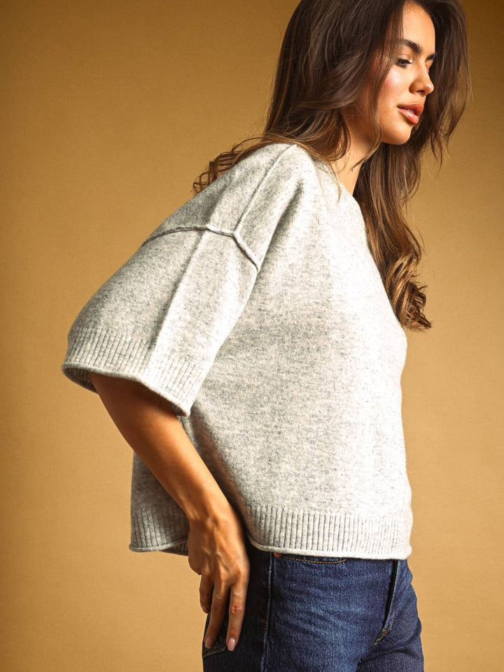 Sable Cropped Knit Top in Heather Grey | Jayden P Boutique