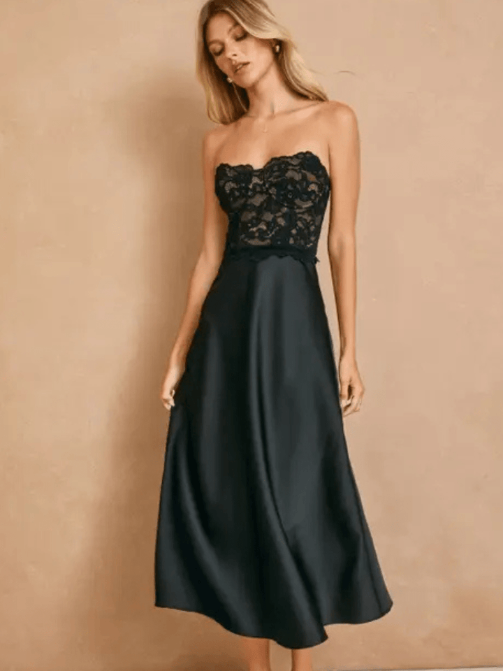 Quiet Luxe Convertible Lace and Satin Midi Dress - Jayden P Boutique