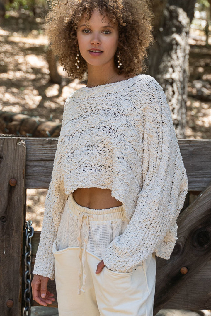 TWISTED TEXTURES CROPPED SWEATER TOP - MARSHMALLOW CEREAL