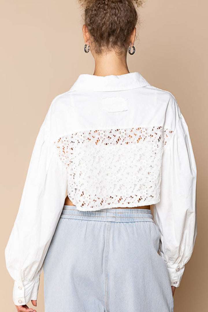 EMILY LACE BUTTON DOWN CROP TOP #color_off white carlsbad shops, carlsbad boutiques