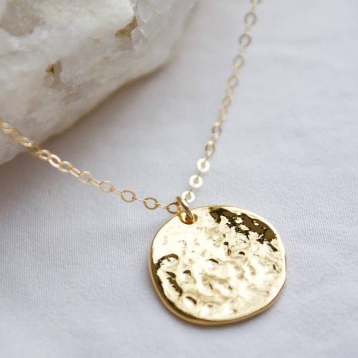 GOLD PLATE HAMMERED DISC CHAIN NECKLACE-Katie Waltman Jewelry-Jayden P Boutique