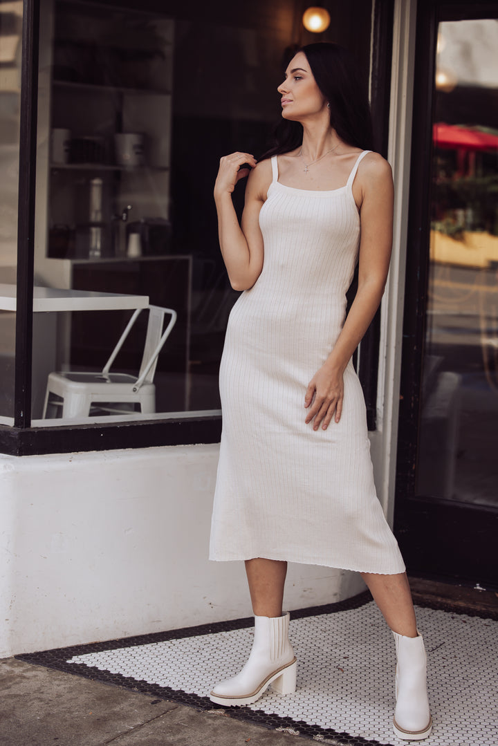 OFF THE GRID RIBBED SWEATER MIDI DRESS - NATURAL