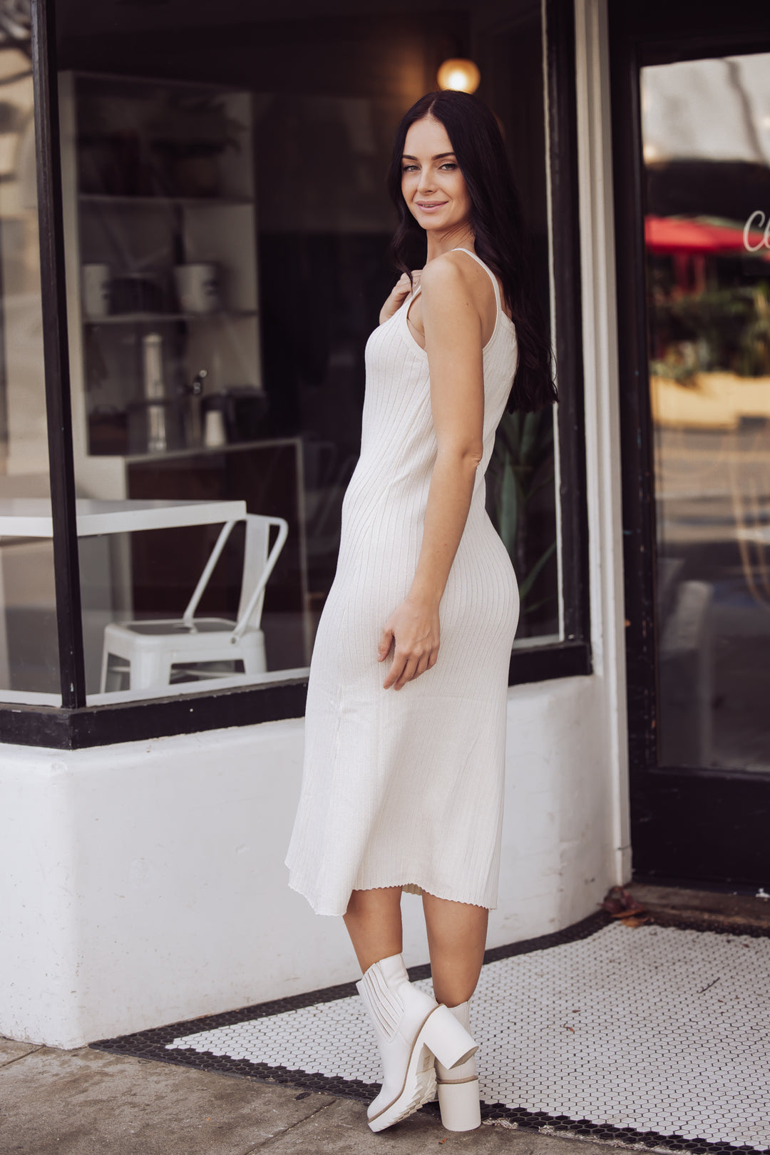 OFF THE GRID RIBBED SWEATER MIDI DRESS - NATURAL