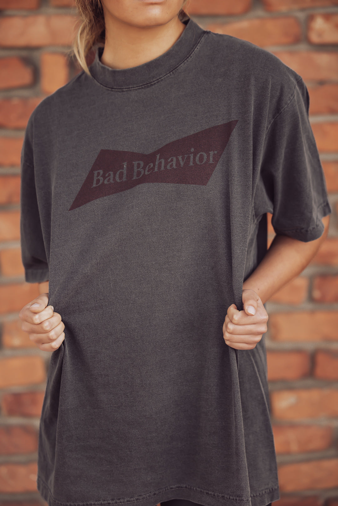ABBY BAD BEHAVIOR GRAPHIC TEE #color_grey carlsbad shops. carlsbad boutiques. 