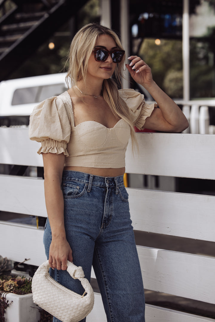 SUMMER DAY RUFFLED CROP TOP - TAUPE