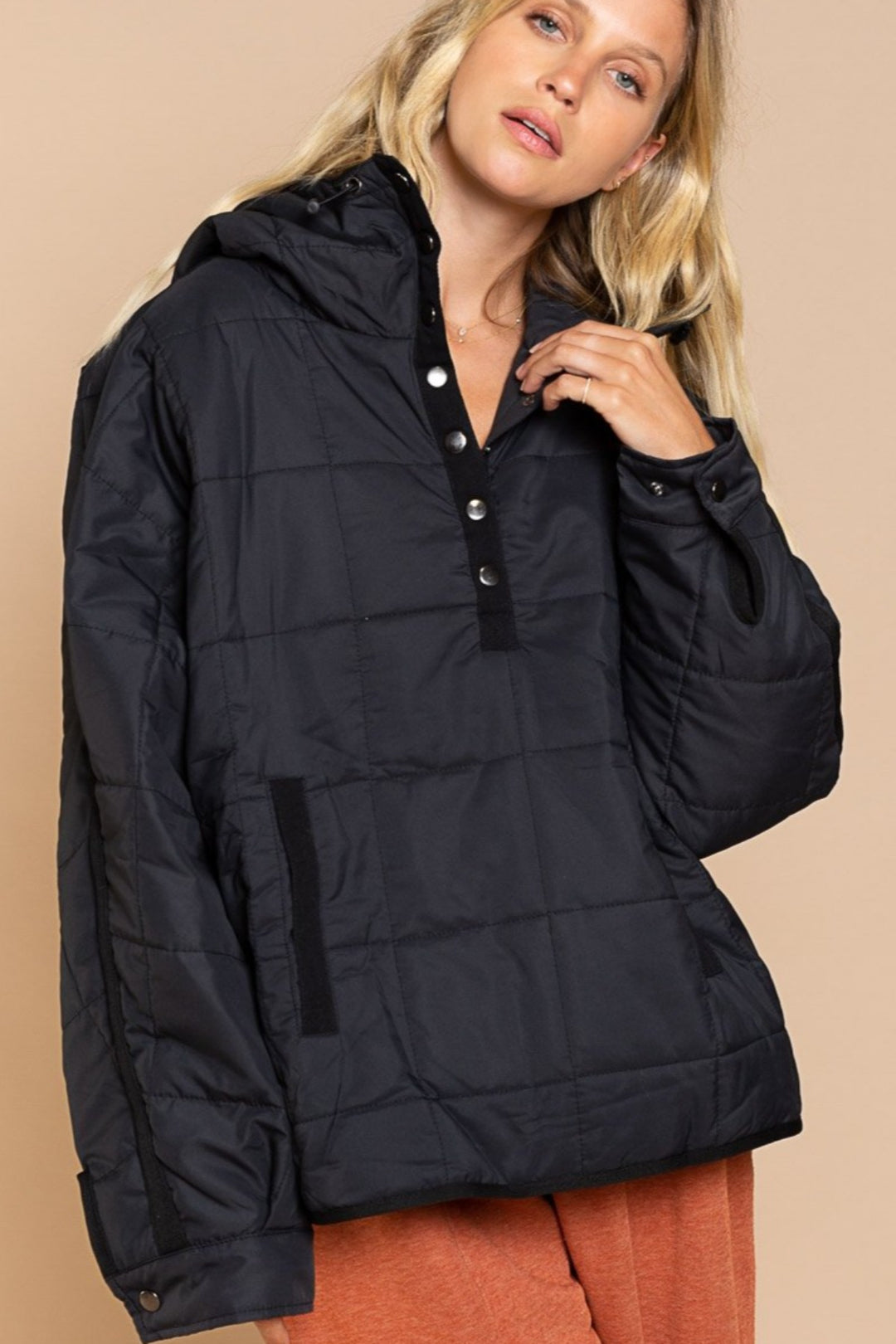 CADE POCKETED BUTTON DOWN PUFFER JACKET#color_black
