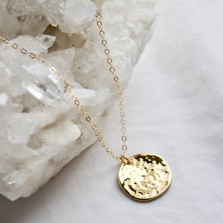 GOLD PLATE HAMMERED DISC CHAIN NECKLACE-Katie Waltman Jewelry-Jayden P Boutique