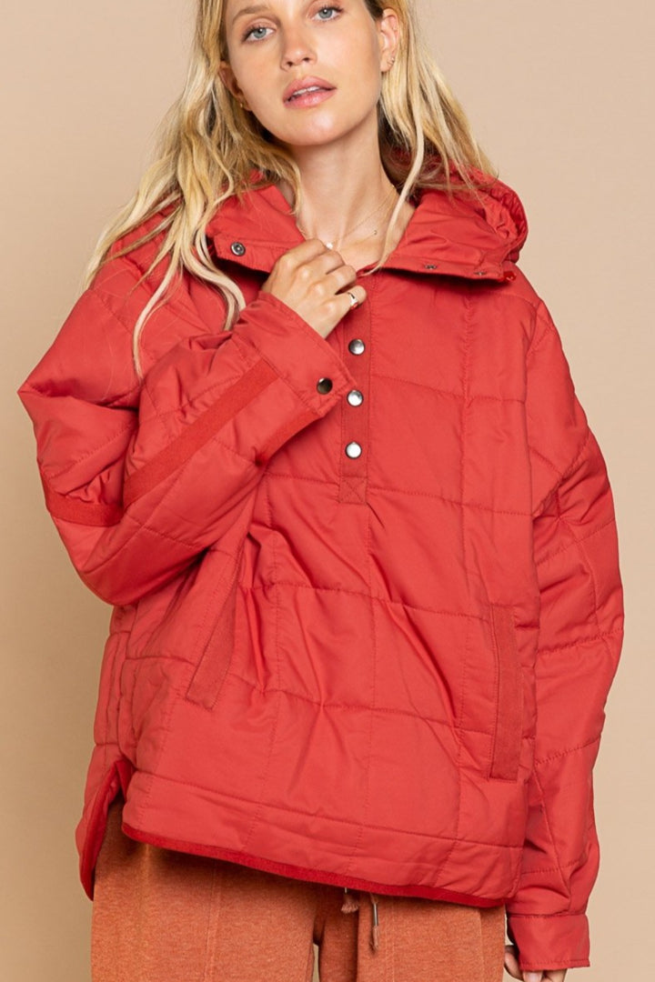 CADE POCKETED BUTTON DOWN PUFFER JACKET#color_red