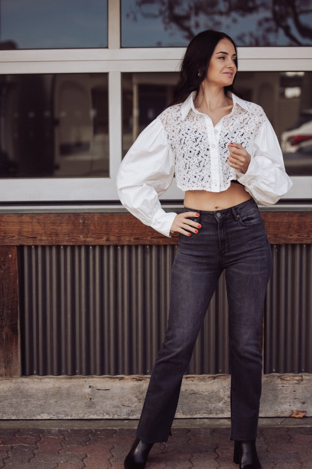 EMILY LACE BUTTON DOWN CROP TOP #color_offwhite carlsbad shops. carlsbad boutiques. 