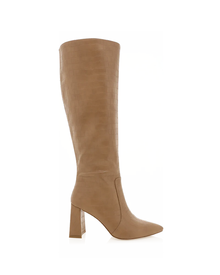 Elanor Knee High Croc Boots - Camel Croc