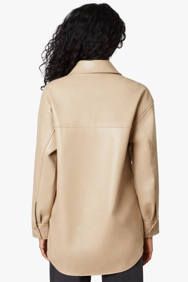 NIA FRANKLIN VEGAN LEATHER BUTTON UP SHACKET - STONE