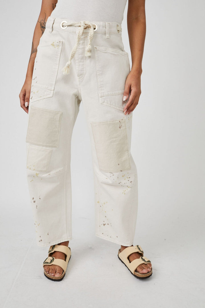 Free People Moxie Pull-On Barrel Denim Jeans - White