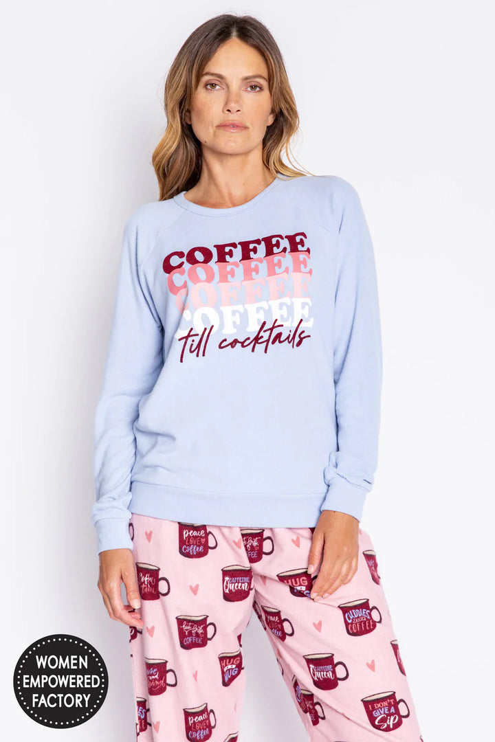 P.J. SALVAGE - COFFEE, TILL COCKTAILS LONG SLEEVE TOP - ICE BLUE