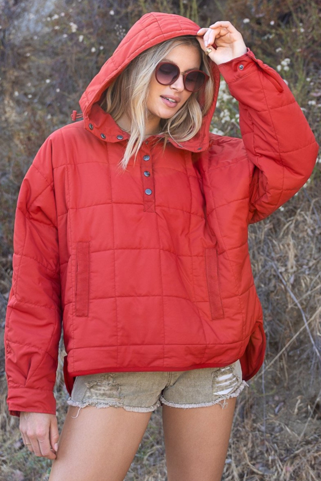 CADE POCKETED BUTTON DOWN PUFFER JACKET#color_red